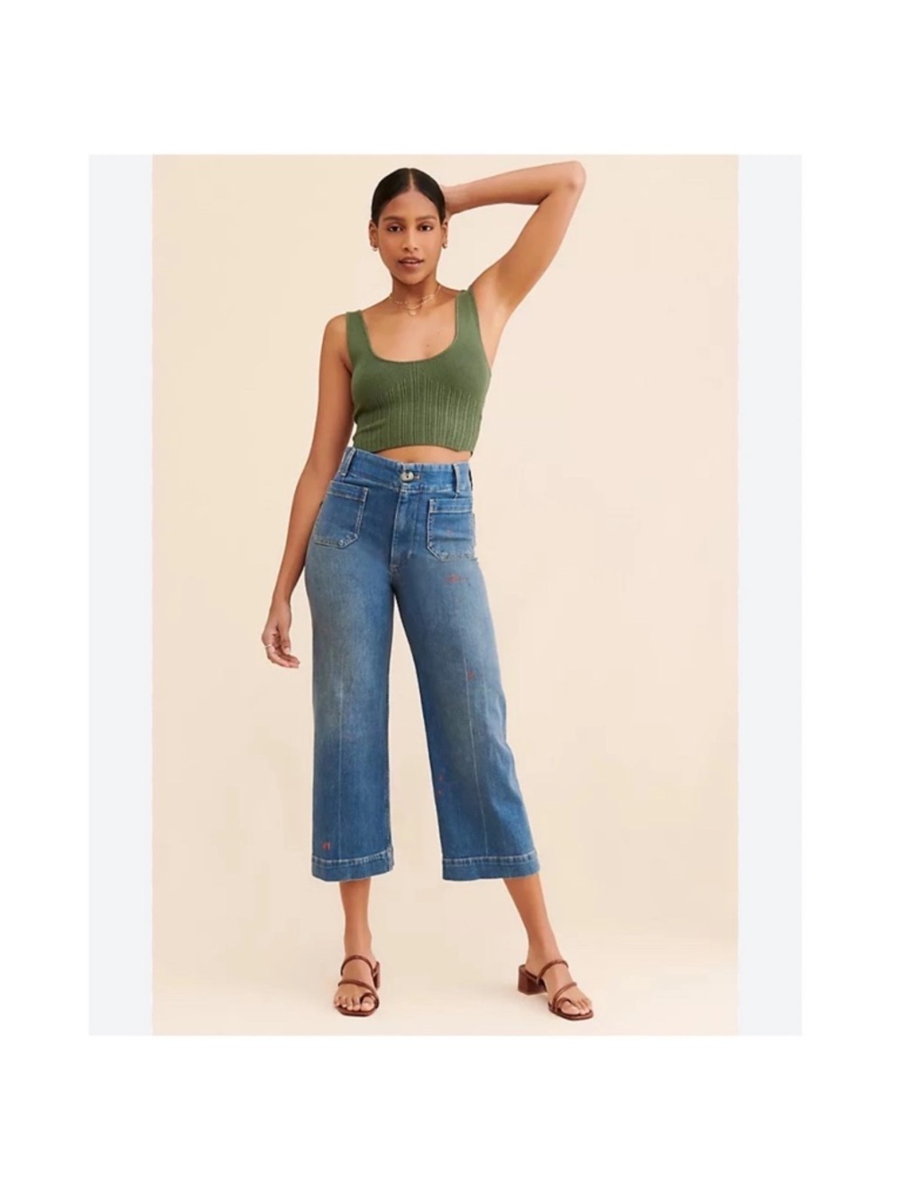 Pilcro and the Letterpress Anthropologie The Skipper Wide Leg Crop Jeans Blue 28